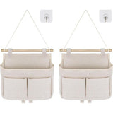 2 stuks hangende opbergtassen, hoge capaciteit, eenvoudig in elkaar te zetten, 3 vakken met kleefhaken, hangorganizer, voor aan de badkamerdeur, hangtas, hangende opslag voor thuis, kantoor, camper (beige)