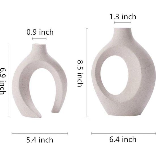Witte keramische vaas voor huisdecoratie, set van 2 matte holle bloemenvazen, minimalistische Scandinavische boho-stijl middelpunt vazen ​​voor bruiloft eettafel feest woonkamer kantoor slaapkamer