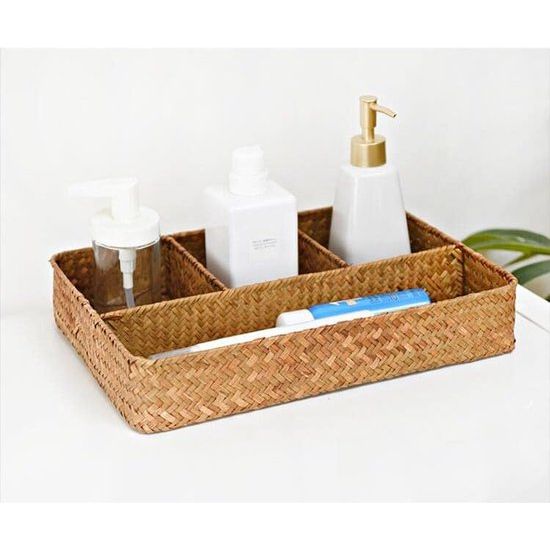 Rotan theezakjeshouder, theezakjesbakken, koffietas/suikerzakorganisator, zeegrasopslagmand, verdeelde mand voor plank/aanrecht