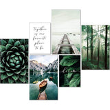 Moderne posterset, natuurfoto's, woonkamerdecoratie, slaapkamer, wanddecoratie zonder fotolijst, collageen, boshout, groen, 4x A3, 2x A4 - W8