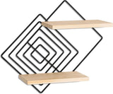 Wandrek, zwart, metaal, set van 2, moderne wandplanken, wanddecoratie, woonkamer, hout, zwevend rek