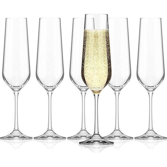 SAHM Champagneglazen, 6-delig, 200 ml, champagneglas, vaatwasmachinebestendig, duurzaam, ook ideaal als Prosecco glazen en champagneglazen