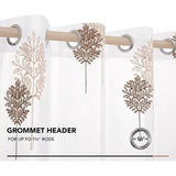 Gordijnen vitrage linnenlook transparant decoratieve sjaal gordijnen met bladeren met oogjes, 175 x 140 cm (hoogte x breedte), linnen + bruin, set van 2