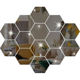 Wandstickers, acryl spiegelstickers set, 12 stuks 10cm 3D zeshoekige spiegel muurstickers voor woonkamer slaapkamer decoratie (zwart)