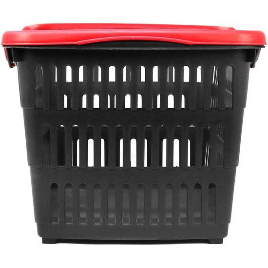 2 x kunststof boodschappenmand met handvat - draagmand voor transport - stevige kunststof mand in zwart/rood - 39,5 x 29 x 22,5 cm (002 stuks - zwart/rood)