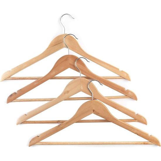 Houten kleerhangers, sterke kledingroedes en kleerkasten, kleerhangers met zoombinder, ruimtebesparende, antislip kleerhangers voor overhemden/pak, hout