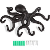 Octopus kapstokken, rustieke kapstokken, gietijzeren muurhaken met schroeven, kapstokken muur om op te hangen, kleding, sleutels, hoeden, tassen, donkerbruin