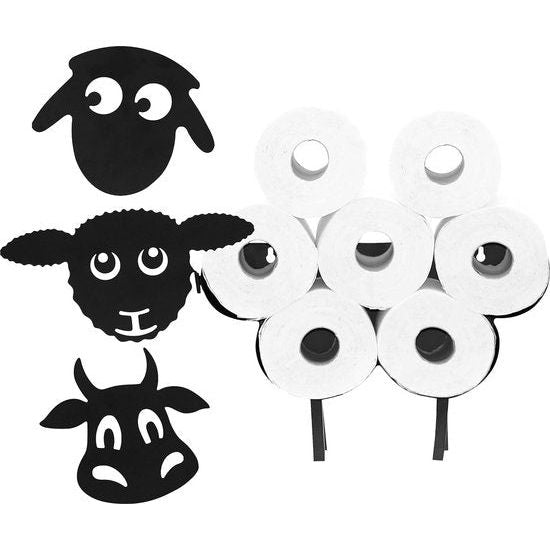 Toilet Roll Holder Freestanding or Wall Mounted Metal Black with 2 Additional Interchangeable Heads