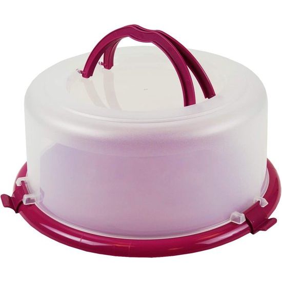 Taartbutler met handvat, diameter 36 x 16 cm, BPA-vrij, rood, braam