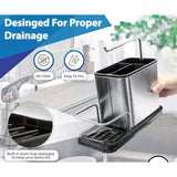 Spoelbak-organizer, roestvrij staal, met sponshouder, spoelbak - opslag spoelaccessoires met sponshouder keuken - afwasorganizer veilig en vaatwasmachinebestendig - gootsteen caddy