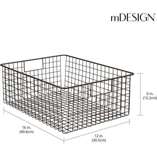Opbergmand van metaaldraad – flexibel opbergsysteem voor de keuken, voorraadkamer enz. – grote en universele draadmand met handgrepen – set van 2 – bronskleuren