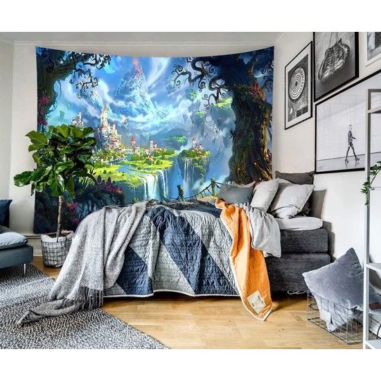 Psychedelisch, wandtapijt, wandtapijt, dromenboshuis, wandtapijt, bos, veelkleurig, wanddecoratie voor slaapkamer, woonkamer, slaapzaal.