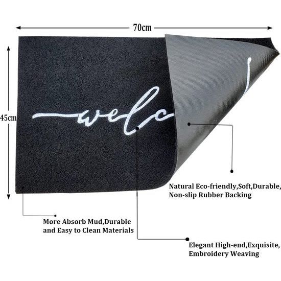 Welkomstdeurmat voor binnen en buiten met duurzame antislip rubberen achterkant Ultra absorberende modder Gemakkelijk schoon te maken Ingangskleed voor de voordeur Zwart