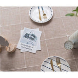 Katoenen linnen tafelkleed voor vierkante tafels solide mesh borduurwerk tafelbedekking voor keuken eettafel decoratie (135x135 cm, kaki)