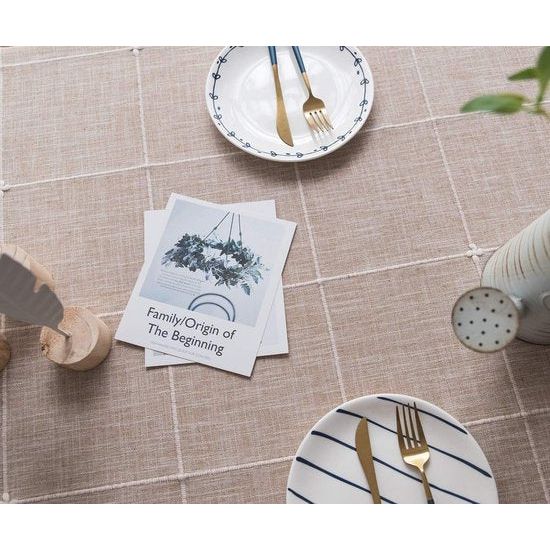 Katoenen linnen tafelkleed voor vierkante tafels solide mesh borduurwerk tafelbedekking voor keuken eettafel decoratie (135x135 cm, kaki)