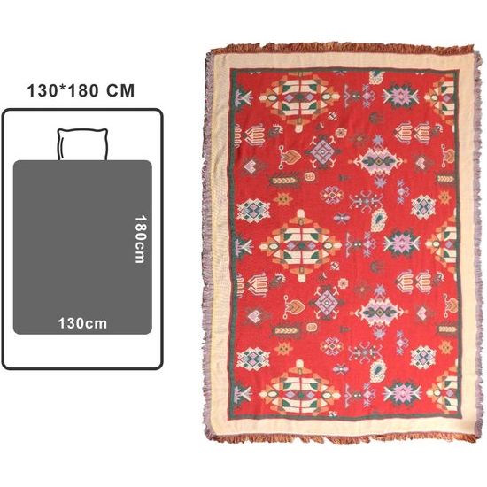 Deken, boho-stijl, boho-bankovertrek, sprei, 130 x 180 cm, 100% handgeweven katoen, dubbelzijdig gebreid kwastje, woondeken, bankdeken, vintage Indiase decoratie voor kamer, bank, bed, stoel