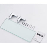 Doucheplank, glasplank, badkamer, doucheplank, 8 mm, hardglas, badkamer, wandrek, rek, douche, glazen plank met plankdrager, 35 cm, hangende wandmontage, gepolijst chroom