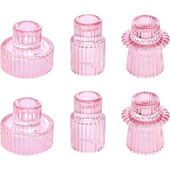 glazen kandelaars voor kerk, bruiloft, verjaardag, feest, diner, cadeau, kaarsenhouder 6 stuks voor theelicht/conische kaars, 2-in-1 theelichthouder