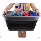 Inklapbare plastic wasmand van 41 liter, opvouwbare pop-up-opbergcontainer/organizer, draagbare wasbuis, ruimtebesparende hamper/mand (grijs/zwart)