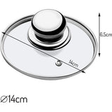 Glazen deksel met handvat van staal, hittebestendig deksel voor pan, diameter 14-30 cm, deksel met stoomgat, universeel deksel in verschillende maten, lichtgewicht pannendeksel, vaatwasmachinebestendig (14 cm)