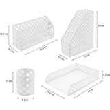 bureau-organizer 4-delige kantoorset/tafelbladplank metalen rooster Inclusief: A4 brievenbakje x 1, A4 krantenrek x 1, brievenhouder x1, pennenhouder x 1 - wit