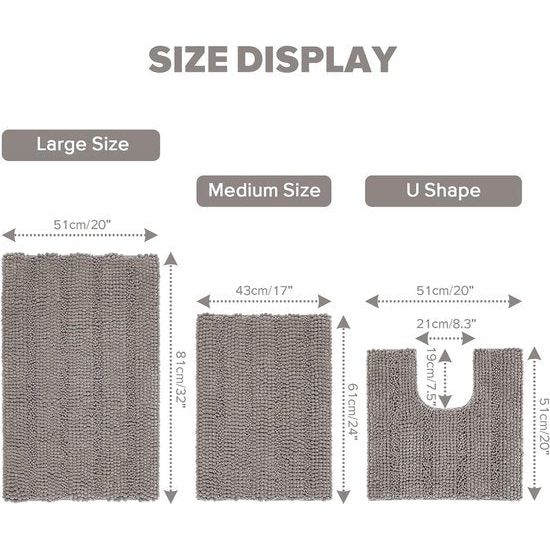 Badkamertapijt, antislipbadmat, wasbare badmat voor badkuip, douche en badkamer, toilet, microvezel, chenille, absorberend, 43 x 61 cm (lichtgrijs)