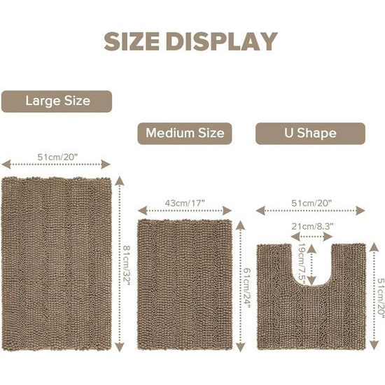 Badkamertapijtset 2-delig antislip voor badkuip, douche en badkamer- en toilettapijt met uitsparing U-vormig wasbaar microvezel absorberend - 43 x 61 cm + 51 x 51 cm (grijsbeige)