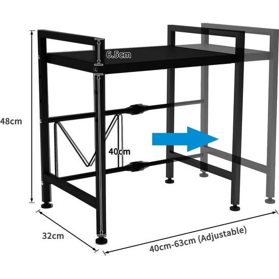 2-laags uitschuifbaar magnetronovenrek met 3 ophanghaken Magnetronovenstandaard met opbergruimte voor aanrechtorganisator printerstandaard (zwart)