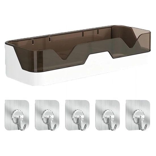 Badkamerplank, geen boren badkamerplanken, doucherek douchemanden aan de muur gemonteerd voor keukens en badkamers, wordt geleverd met 5 zilveren haken