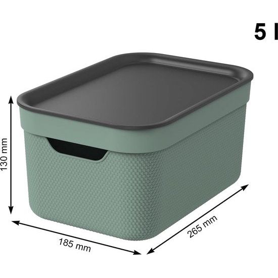 Set van 3 opbergdozen 5 l met deksel, kunststof (PP gerecycled), groen/antraciet, 3 x 5 l (26,5 x 18,5 x 13,2 cm)