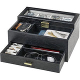 Horlogedoos voor heren, 4 horloges met glazen venster, horlogeopbergdoos, horlogekoffer met lade, cadeau voor mannen,echtgenoot, vriend, Zwart