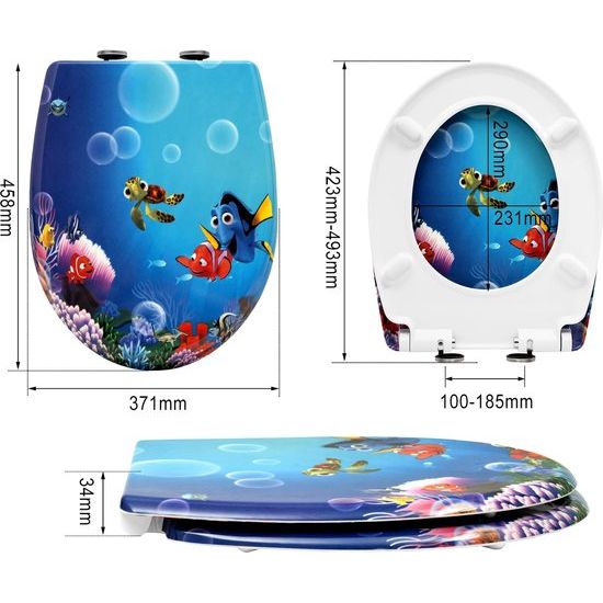 Rootz Toiletbril - Commode Cover - Toilet Top - Toiletbril - Badkameraccessoire - John Lid - Goudvis Cartoon - 19,3x15,6x2,8inches