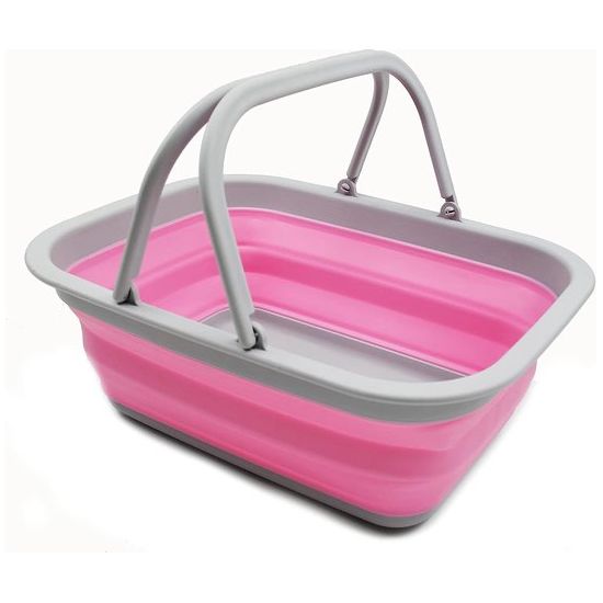 Beschikbare kuip met handgreep, draagbare picknickmand voor gebouwen, beschikbare boodschappentas, ruimtebespare opbergcontainer (grijs/roze)