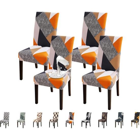 Stoelhoezen set van 4 waterdichte stoelhoezen voor eetkamerstoelen stretch stoelhoezen schommelstoelen wasbaar universele decoratie stoelhoes voor thuis restaurant keuken hotel geometrie oranje