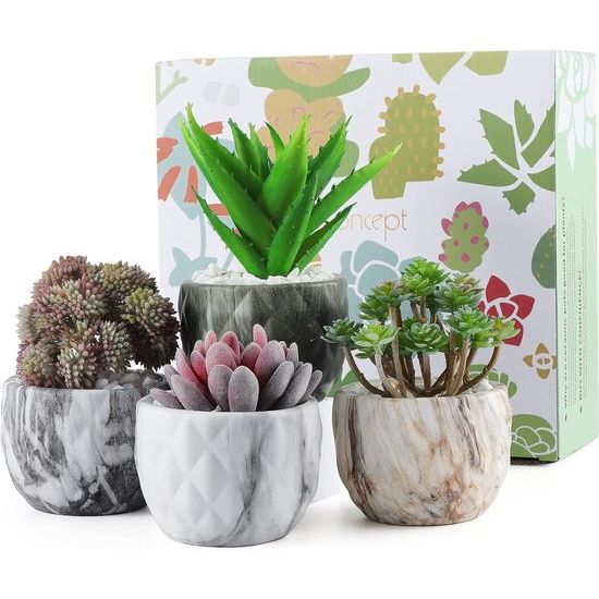 Set van 4 keramische bloempotten 8,5 cm marmering succulente pot kleine cactus plantenpot met afvoergat voor thuiskantoor balkondecoratie