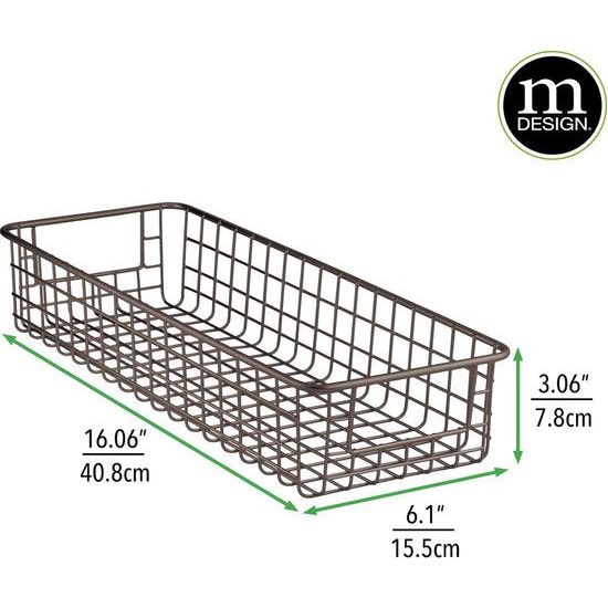 Set van 2 multifunctionele manden, flexibele opbergmand van metaaldraad, compacte, roestvrije draadmand met handgrepen, universele roosterbox voor keuken, eetkamer en andere ruimtes, brons