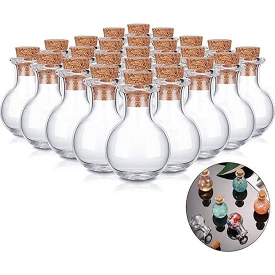 Set van 30 mini glazen flessen met kurken, kleine potjes mini flessenset, kleine reageerbuis kruidenpotjes, glazen containers, mini flessen met kurken voor doe-het-zelf decoratie