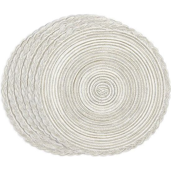 Place Mat, ronde vorm Crossweave geweven katoen garen placemat set van 6 (rond, room kleur)