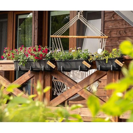 KADAX - Verstelbare bloembakhouder zonder boren, balkonbakhouder in set - verstelbare haken en houder voor bloembak, bloembakhouder voor balkon en vensterbank - 3 stuks, Grafiet