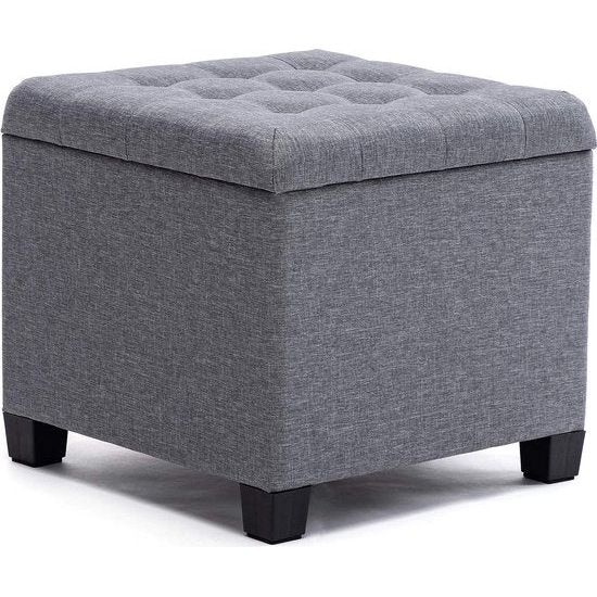 Kruk met opbergruimte, zitkubus met deksel, zitkist, voetenbankkist opbergdoos, linnen, 44 L, 45 x 41 x 41 cm, grijs