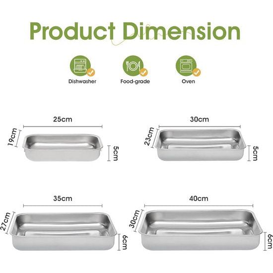 Ovenschaal 30 cm, bakvorm roestvrij staal, rechthoekig, ovenvorm met handgrepen, rechthoekige bakplaat, gezond en gemakkelijk te reinigen