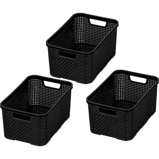 3-delige set, maat S (28,5 x 19,5 x 12,9 cm), 7 l, BPA-vrije kunststof (polypropeen), zwart, 3 stuks