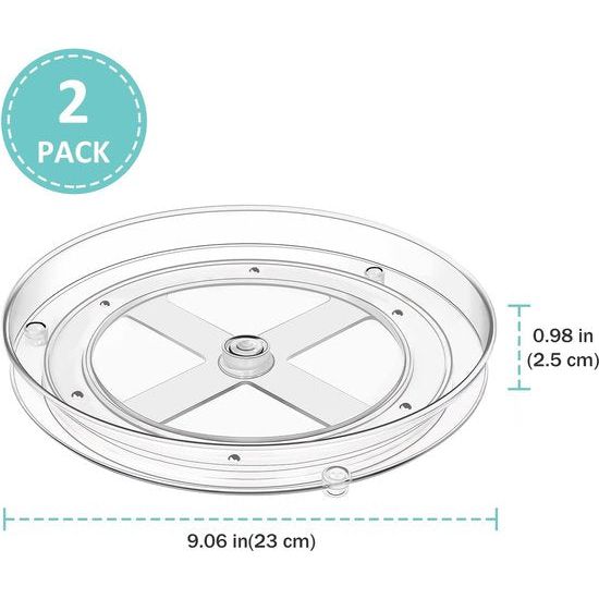 Set van 2 Lazy Susan Draaibare Keukenorganizer, Transparante Draaiplaat voor Koelkast Draaiplateau Klein