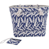 Grote strandtas met ritssluiting 58 x 38 x 18 cm verenopdruk shopper schoudertas strandstijl, blauw