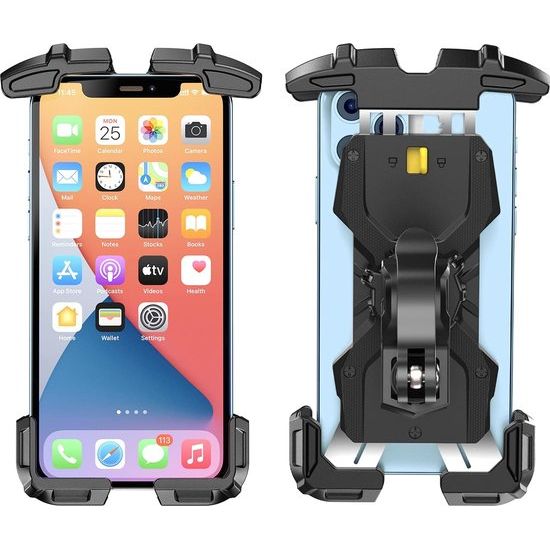 Mobiele telefoonhouder voor op de fiets, roestvrij staal, stuuraansluitingen in 2 maten met 360 graden draaibare universele telefoonhouder fietsstuur geschikt voor smartphones van 4,7-6,8 inch