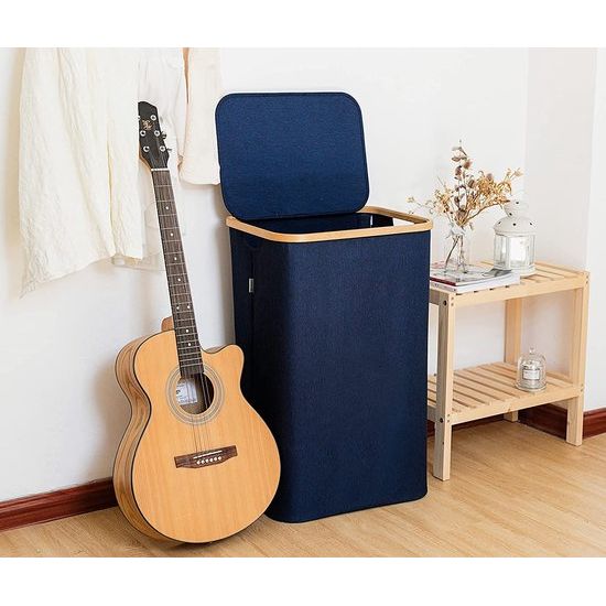 Lonbet - Blauw Wasmand met deksel en handgrepen XXL 100 L, grote wasmand, wasbak, Laundry basket with lid and handles