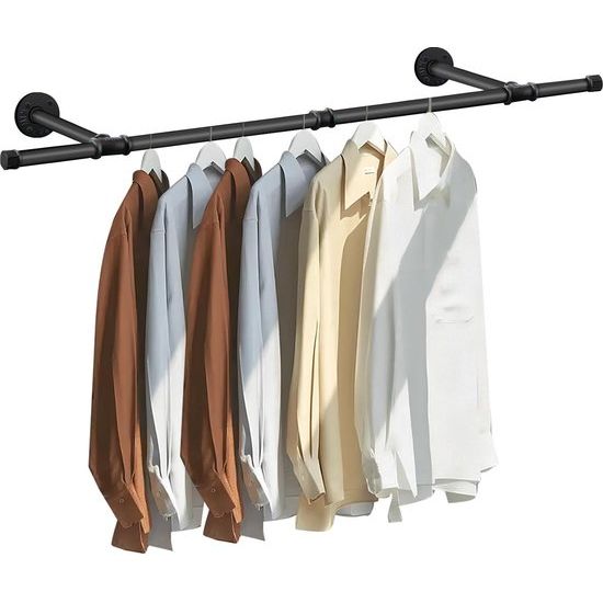Kledingstang voor wandmontage, afneembare kledingstandaard in industrieel design, 112 cm buiskledingrek, wandhanger voor kleding, opslag, voor woonkamer, slaapkamer, 1 verpakking