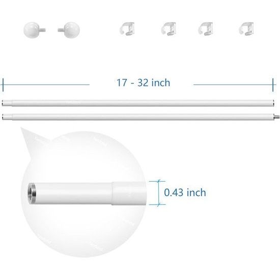 Telescopische staaf voor het ophangen van esthetische wandtapijten, kamerdecoratie, schaalbare muurophanging, bannerhanger, staaf, posterrail, posterframe, textielkunstwerk, posterhanger (43-162 cm/wit)