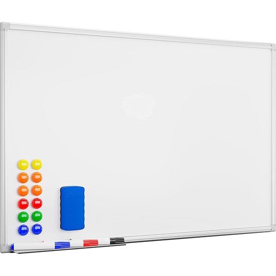 Magnetisch whiteboard, 60 x 45 cm (b x h), magneetbord, beschrijfbaar met aluminium frame, inclusief 3 pennen, 12 magneten en spons, droog afwasbaar