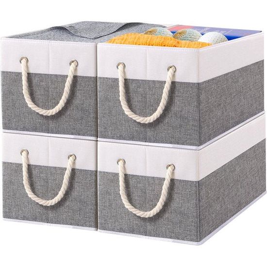 Opbergdoos, opvouwbare opbergdozen zonder deksel, open plank voor slaapkamer, woonkamer, kinderkamer, badkamer, 38 x 25 x 21 cm (wit/grijs, 4 stuks)